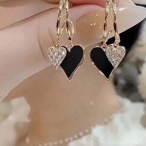 Gold and Black Heart Earrings